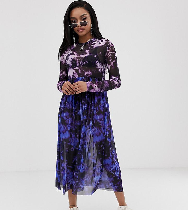 Collusion Petite Mesh Smock Tie Dye Dress - Multi