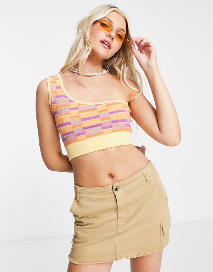 Cotton: On 70's Inspired One Shoulder Knitted Top In Multi