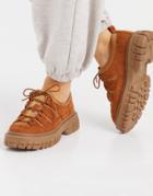 Asos Design Manx Chunky Flat Shoes In Tan-brown