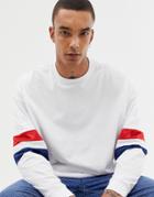 Asos Design Oversized Longline Long Sleeve T-shirt With Contrast Mesh Sleeve Panels In White - White