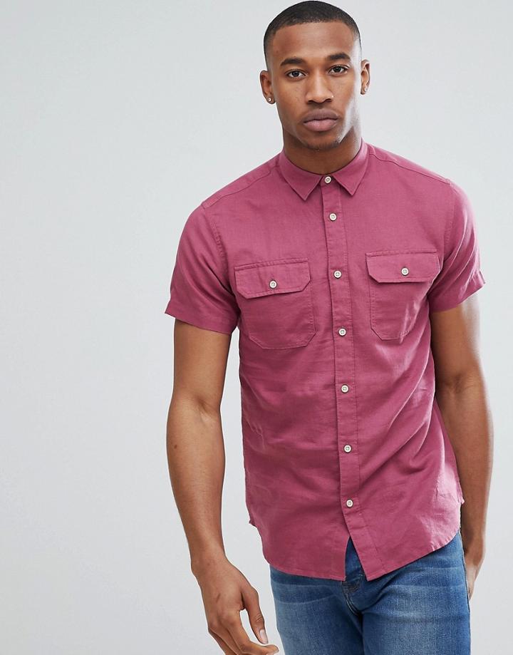 Jack & Jones Premium Short Sleeve Shirt With Double Pockets - Pink