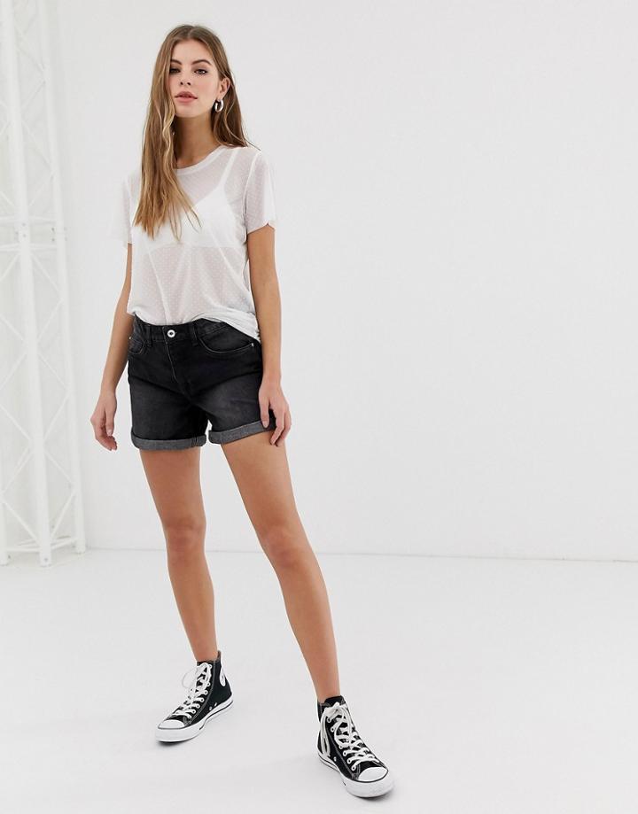Only Dana Roll Hem Denim Shorts - Black