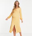 Missguided Maternity Midaxi Dress With Sweetheart Neckline In Yellow Floral