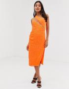 Asos Design Embellished Spliced Bodice Midi Dress - Orange