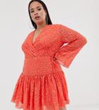 Asos Design Curve Mini Wrap Dress In All Over Sequin And Flippy Skirt - Orange