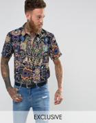 Reclaimed Vintage Inspired Pattern Shirt In Reg Fit - Black