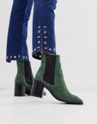 Asos Design Reverse Suede Square Toe Chelsea Boots In Green - Green