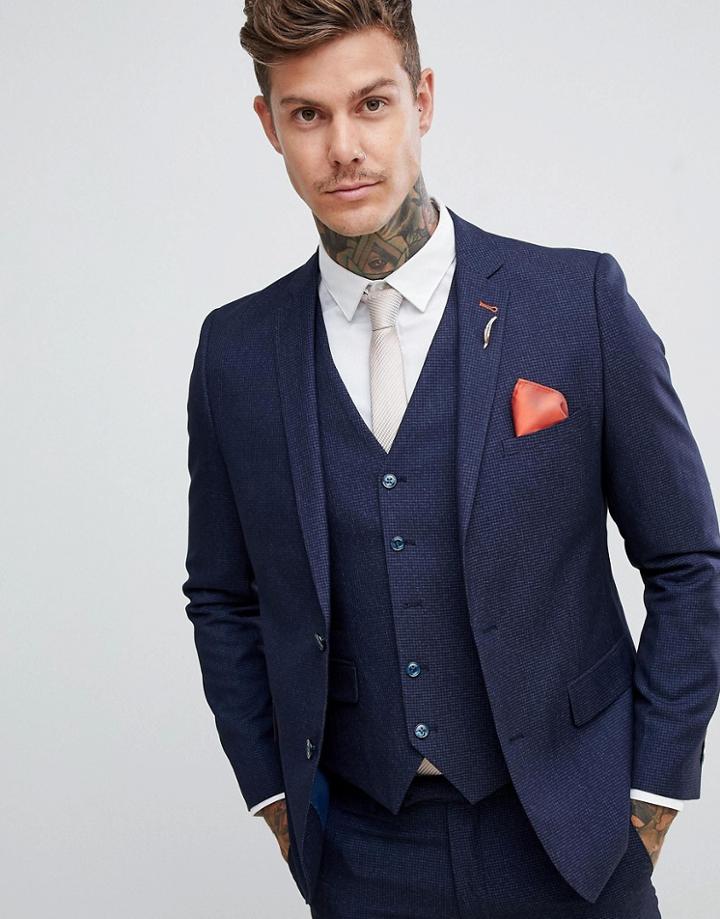 Harry Brown Slim Fit Navy Self Check Suit Jacket - Navy