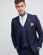 Harry Brown Slim Fit Navy Self Check Suit Jacket - Navy