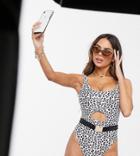 Wolf & Whistle Fuller Bust Exclusive Eco Cut Out Swimsuit In Animal Print-multi