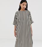 Weekday Oversized Midi Dress In Mono Stripe-multi