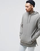 Asos Longline Hoodie With Side Zips In Washed Khaki - Vetiver