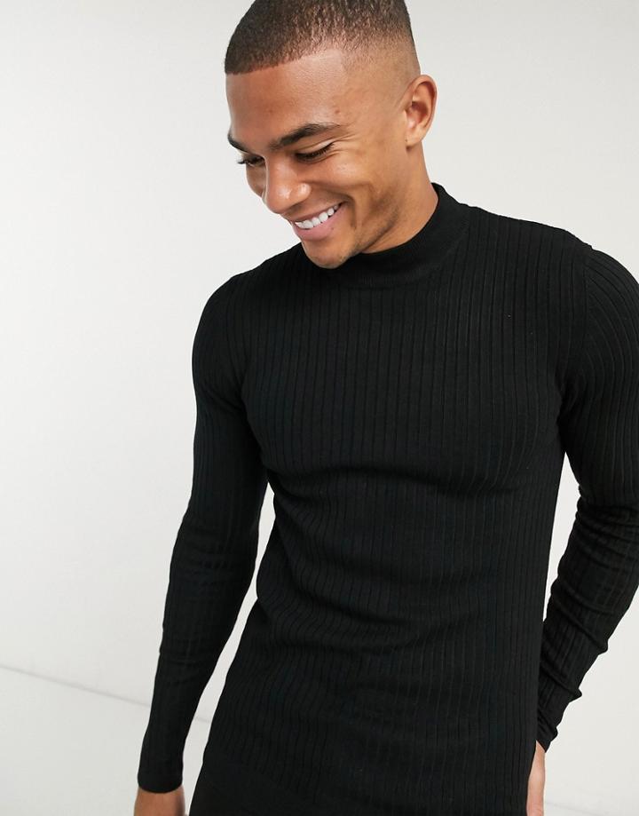 Bershka Ribbed Turtleneck Sweater-black