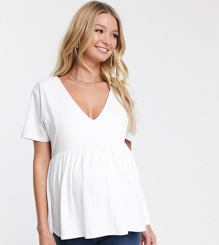 Asos Design Maternity Nursing Double Layer V Neck Smock Top In White