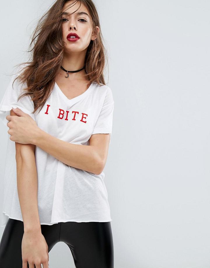 Wildfox Halloween Bite V Neck T Shirt - White