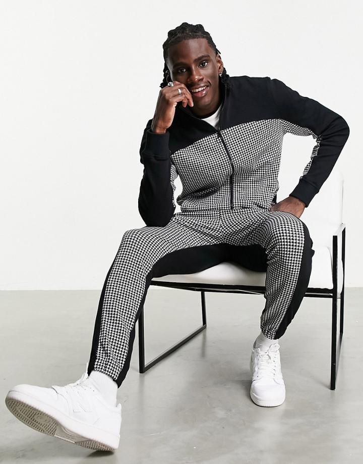 Asos Design Tapered Smart Sweatpants With Check Panel - Part Of A Set-multi