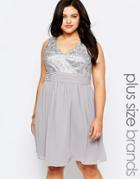 Lovedrobe Plus Skater Dress With Lace Top - Soft Gray
