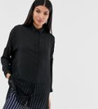 Asos Design Tall Soft Long Sleeve Shirt In Sheer And Solid-black