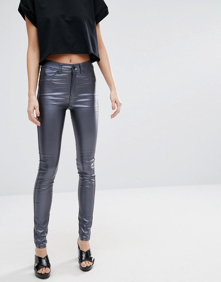 Dr Denim Plenty Mid Rise Metallic Jean - Silver