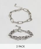 Asos Design Pack Of 2 Bracelets In Heavyweight Chain In Silver - Multi