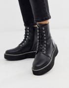 Asos Design Alva Chunky Lace Up Boots In Black - Black