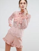 True Decadence Lace All Over Ruffle Blouse - Pink