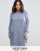 Asos Curve Shirt Dress With Drape Pockets - Blue
