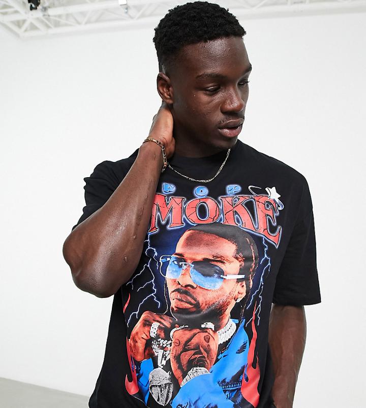 Bershka X Pop Smoke Printed T-shirt In Black