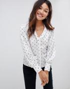 Asos Design V Neck Pyjama Detail Long Sleeve Top In Polka Dot-multi