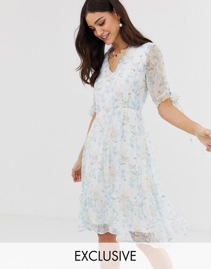 Y.a.s Watercolor Floral Sheer Mini Dress-multi