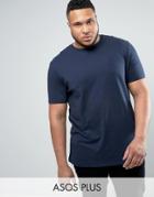 Asos Plus Longline T-shirt With Crew Neck In Navy - Navy
