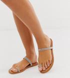 Asos Design Wide Fit Fairness Embellished Toe Loop Flat Sandals-beige