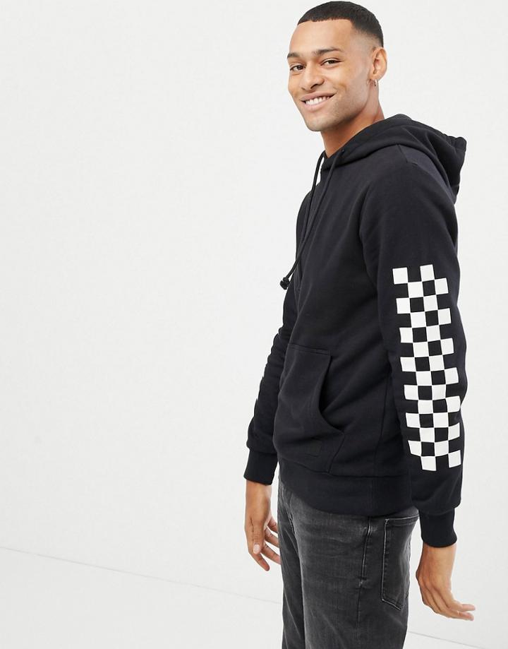 Jack & Jones Originals Hoodie With Checkerboard Sleeve Print - Black