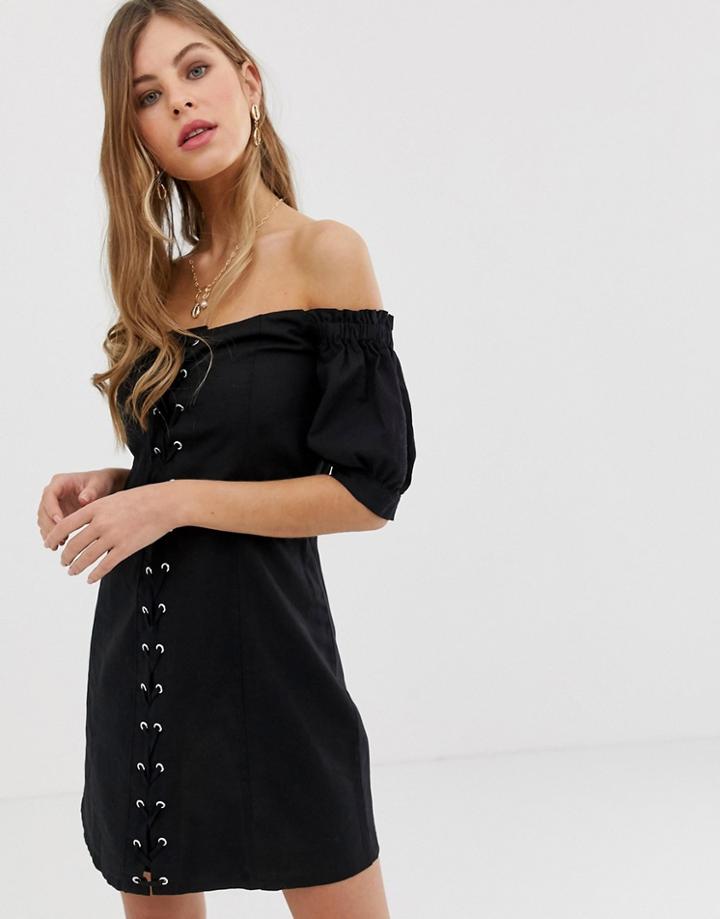 Asos Design Lace Up Mini Sundress-black