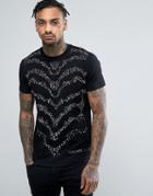 Versace T-shirt In Black With Stud Wave Print - Black