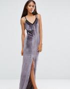 Naanaa Tall Velvet Strappy Double Layer Maxi Dress - Gray