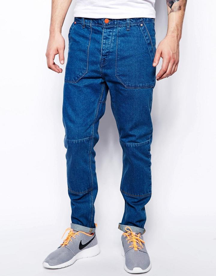 Asos Relaxed Tapered Jeans With Skater Design Detail - Blue