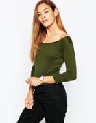 Asos Cropped Sweater With Off Shoulder V Neck - Khaki