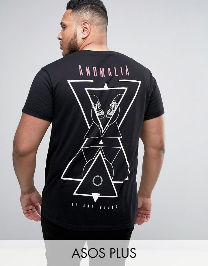Asos Plus Longline T-shirt With Geo Skull Back Print - Black