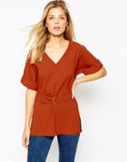 Asos V Neck Top With D-ring Belt - Tobacco