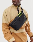 Asos Design Cross Body Fanny Pack In Black With Neon And Front Taping Detail
