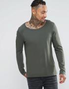 Asos Long Sleeve T-shirt With Scoop Neck In Green - Green