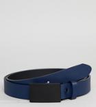 Asos Design Plus Faux Leather Skinny Belt In Navy With Coated Plate - Navy