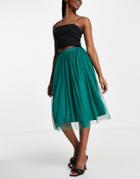 Lace & Beads Tulle Midi Skirt In Emerald Green
