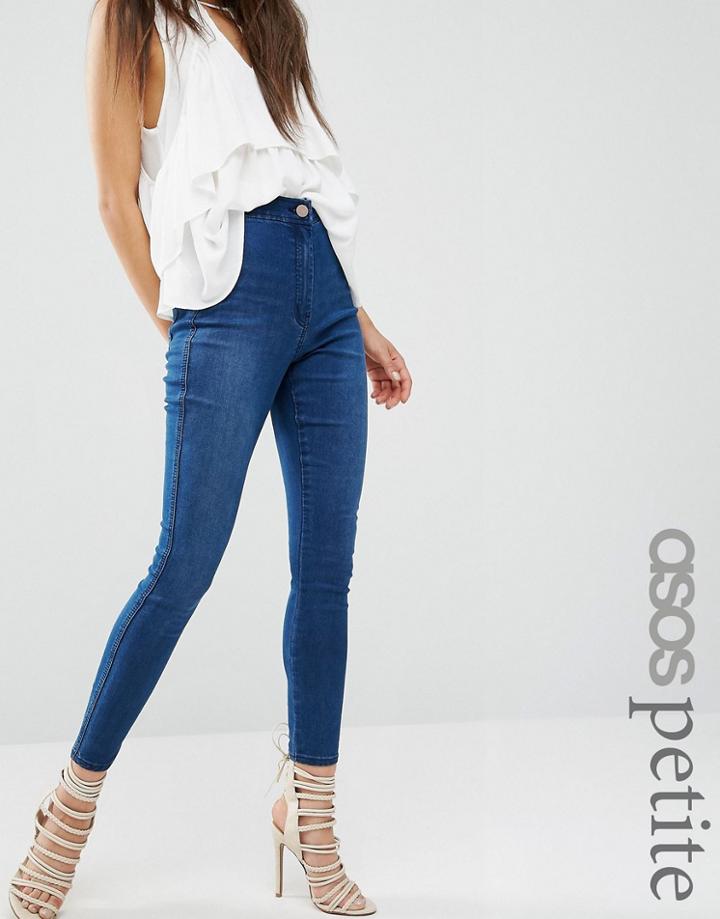 Asos Petite Rivington Denim High Waist Jeggings In Amelia Dark Blue Wash - Blue