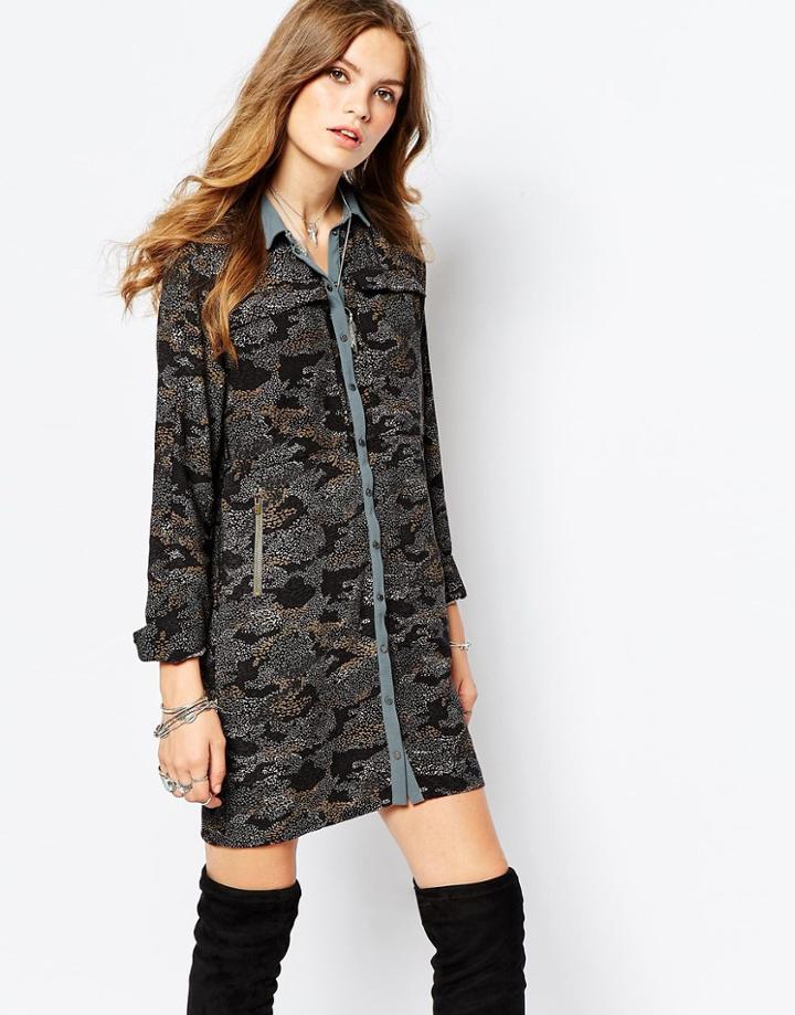Pepe Jeans Print Shirt Dress With Zip Pocket Detail - Multi