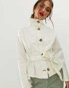 Asos Design Waisted Jacket With Stitch Detail-cream