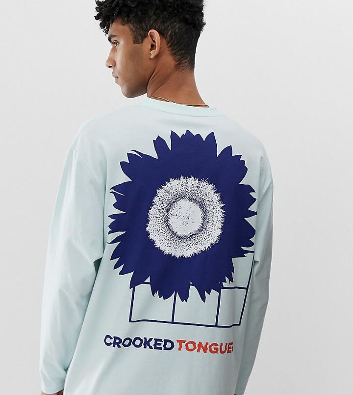 Crooked Tongues Oversized Long Sleeve T-shirt In Blue - Blue