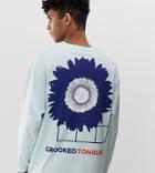 Crooked Tongues Oversized Long Sleeve T-shirt In Blue - Blue