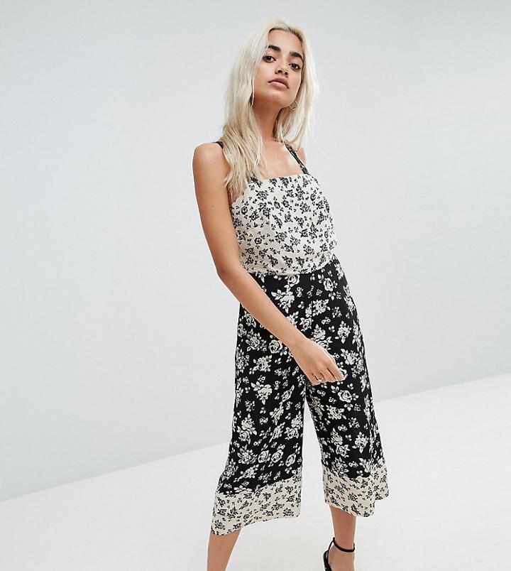 New Look Petite Floral Mix Jumpsuit - Black